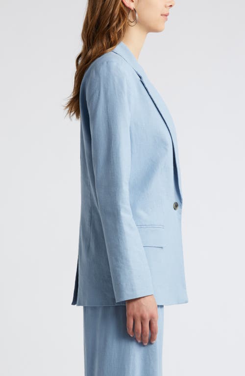 Open Edit Linen Blend Blazer In Blue Chambray