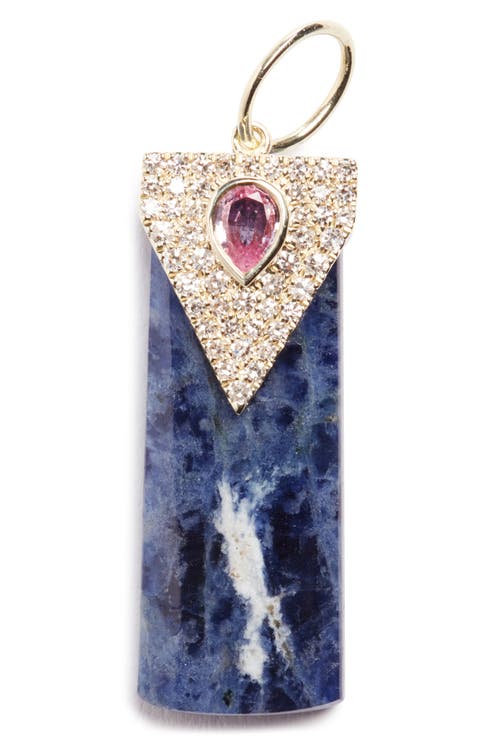14k Gold Sodalite, Pink Sapphire & Diamond Charm