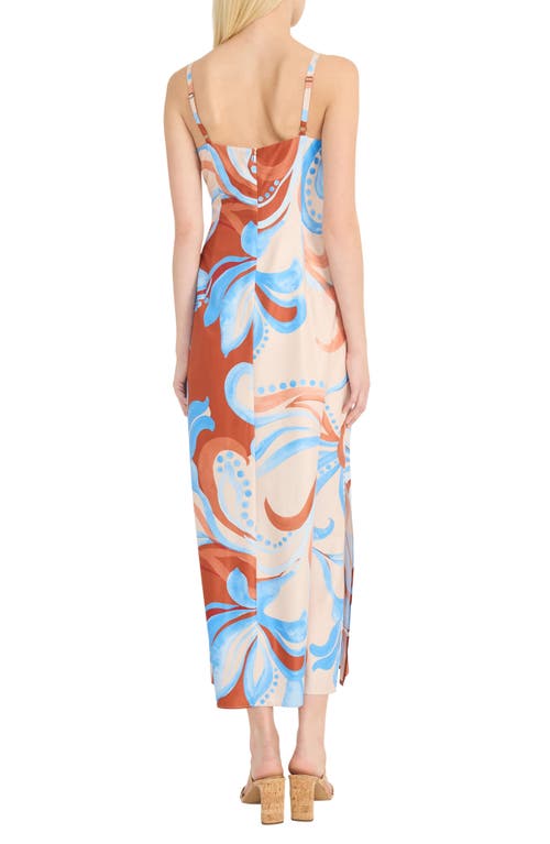 Donna Morgan Floral Square Neck A-line Maxi Dress In Sunset/cornflower Blue