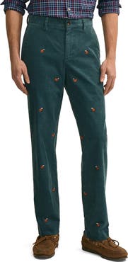 Brooks Brothers Embroidered Squirrel Motif Corduroy Straight Leg Pants