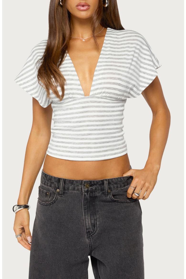 Chassidy Striped Flutter Top, Main, color, WHITE-AND-GRAY
