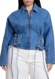 ELOQUII Lace Up Denim Jacket