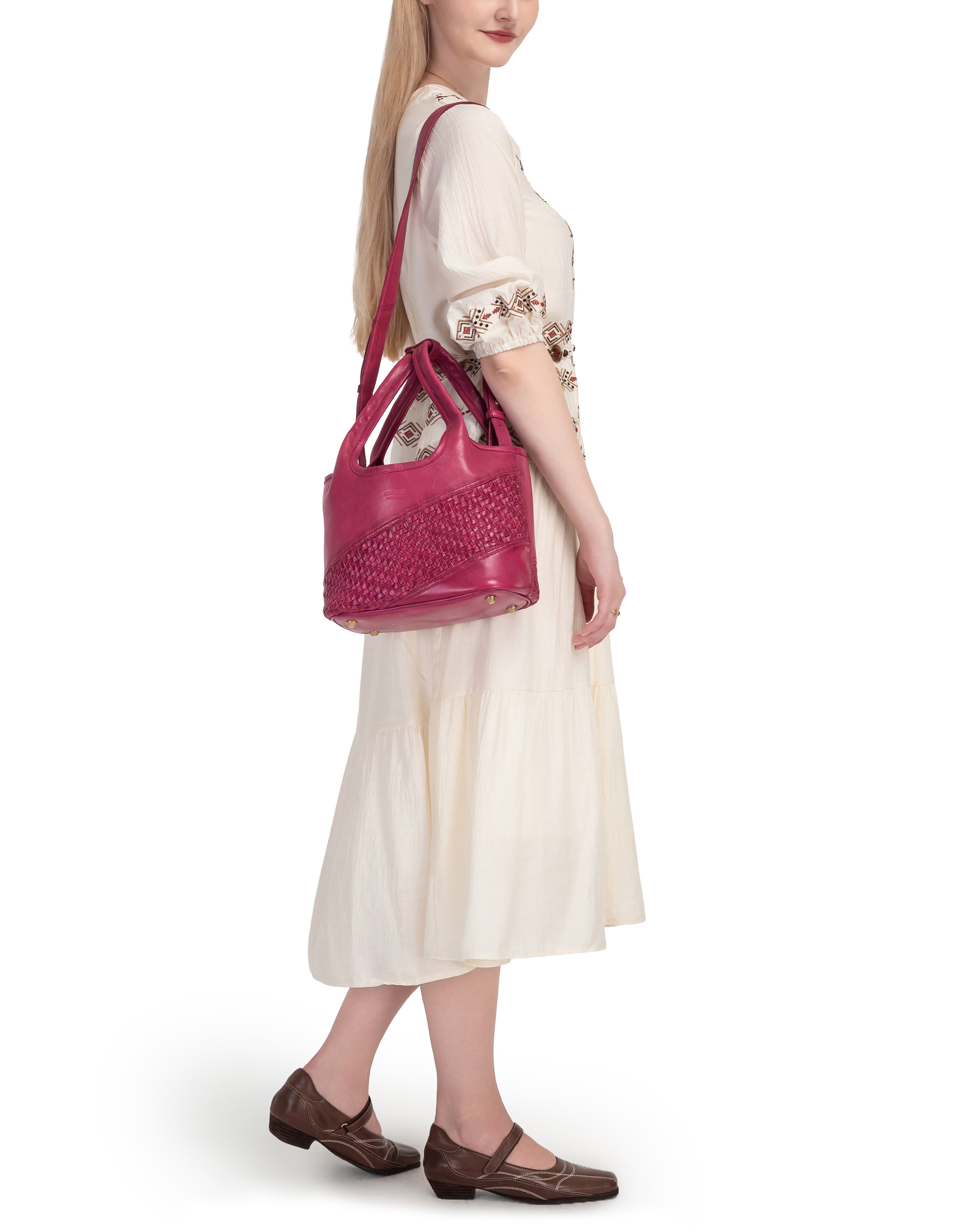 OLD TREND Lily Small Handwoven Everyday Leather Tote, Alternate, color, Fuchsia