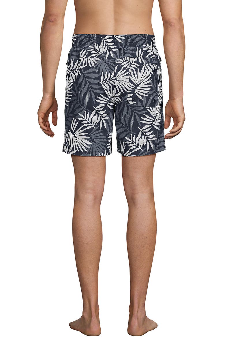 Lands' End 7 Inch Volley Hydroliner Swim Trunks, Alternate, color, Slate Blue Stipple Palm
