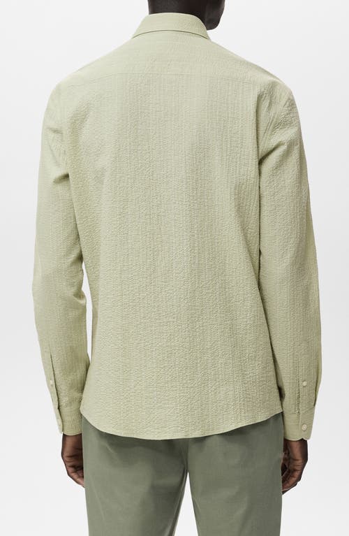Mango Regular Fit Textured Stripe Button-up Shirt In Green