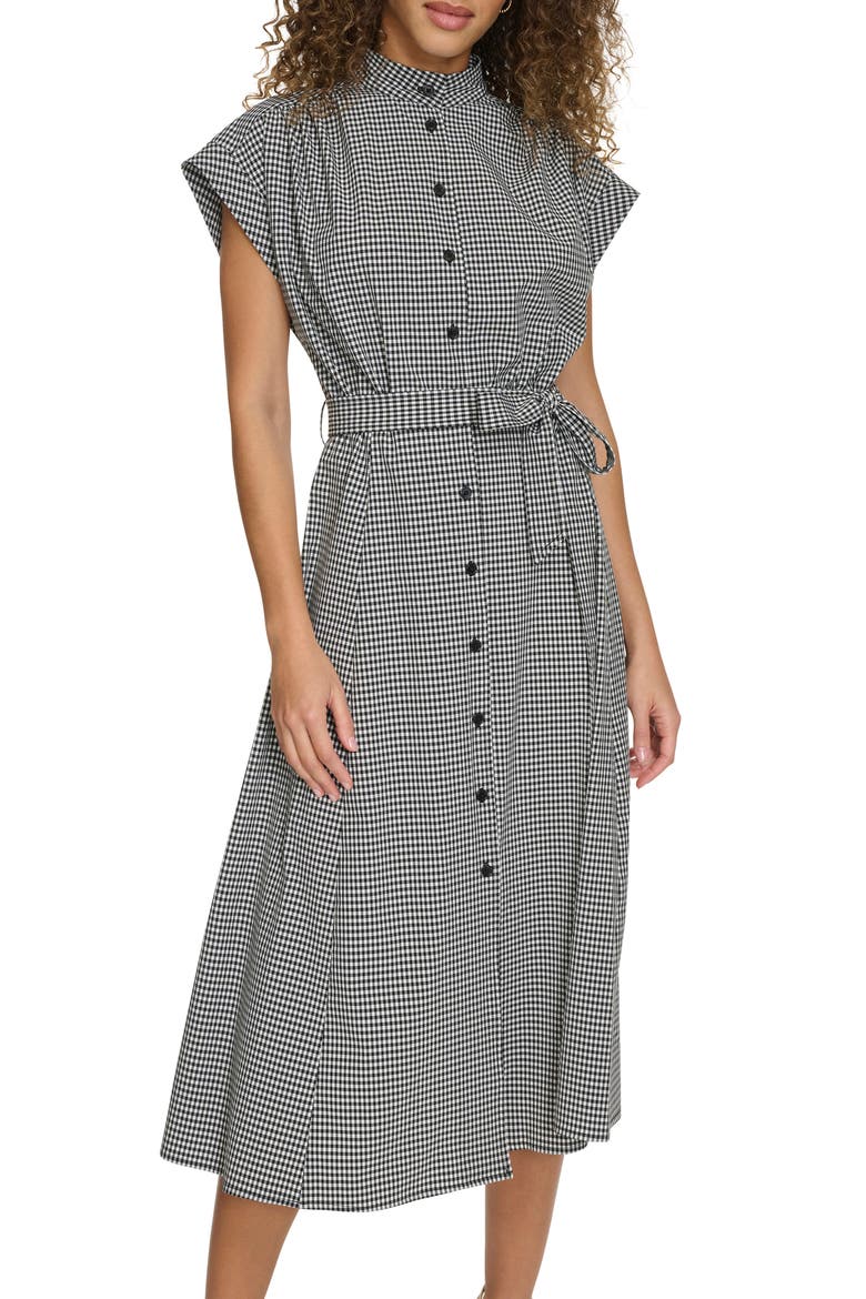Mini Gingham Check Short Sleeve Shirtdress, Alternate, color, BLACK/WHITE