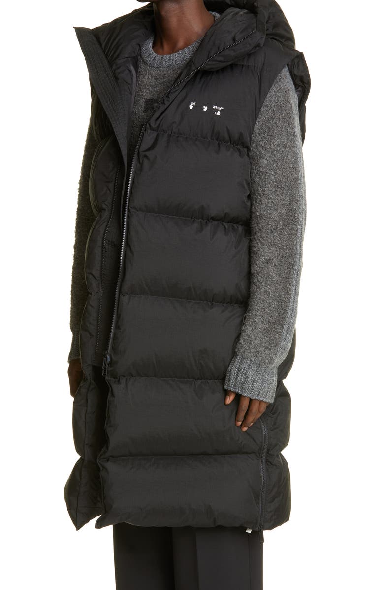 Off-White Logo Long Down Puffer Coat, Alternate, color,