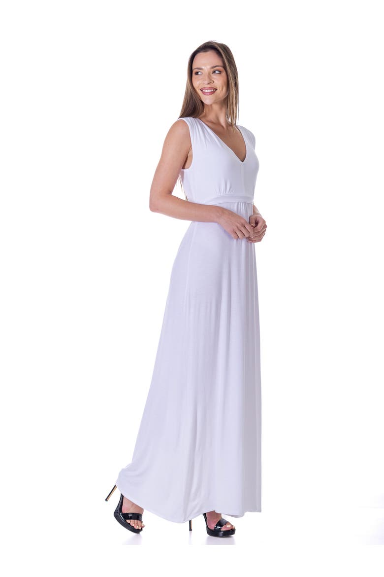 V-Neck Sleeveless Maxi Dress with Belt, Alternate, color, White