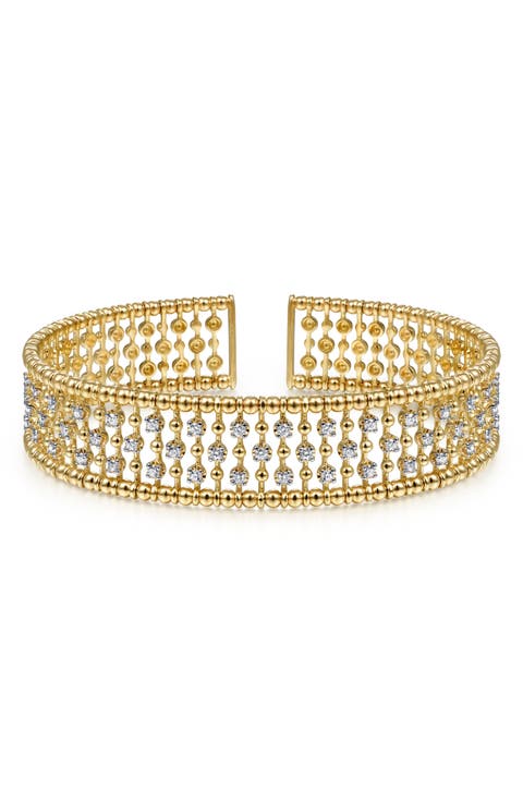 Diamond 14K Gold Wide Cage Cuff Bracelet