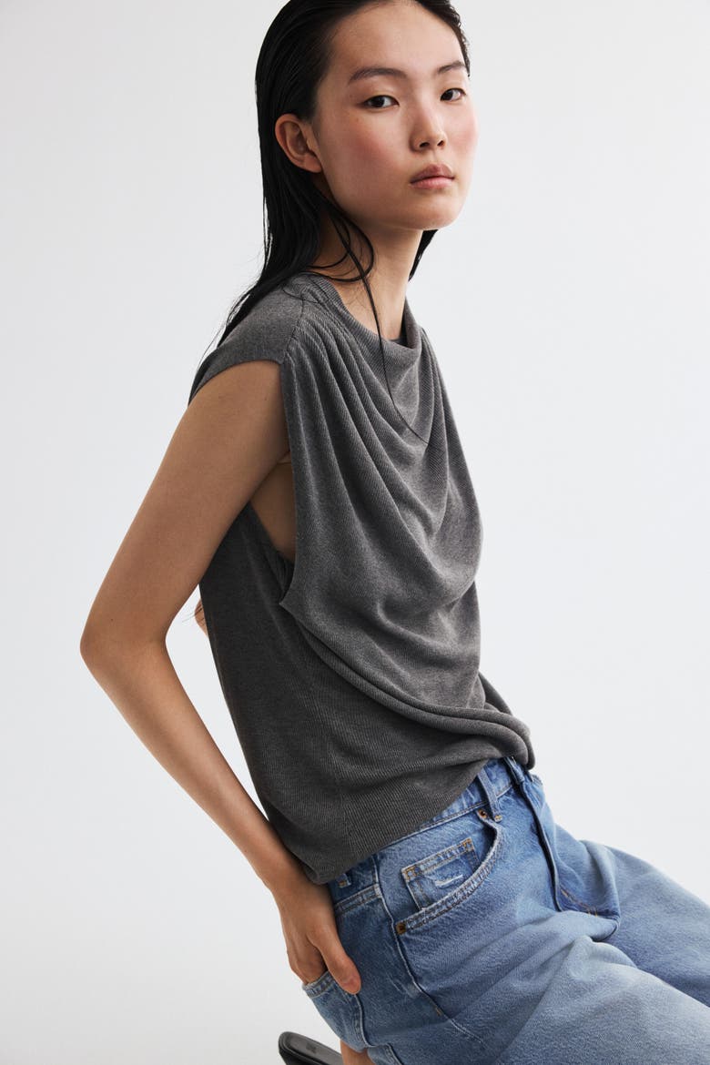 Draped Knit Top, Alternate, color, Dark gray melange