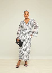 FASHION-SZN CURVE Long Sleeve V-Neck Polka Dot Midi Dress