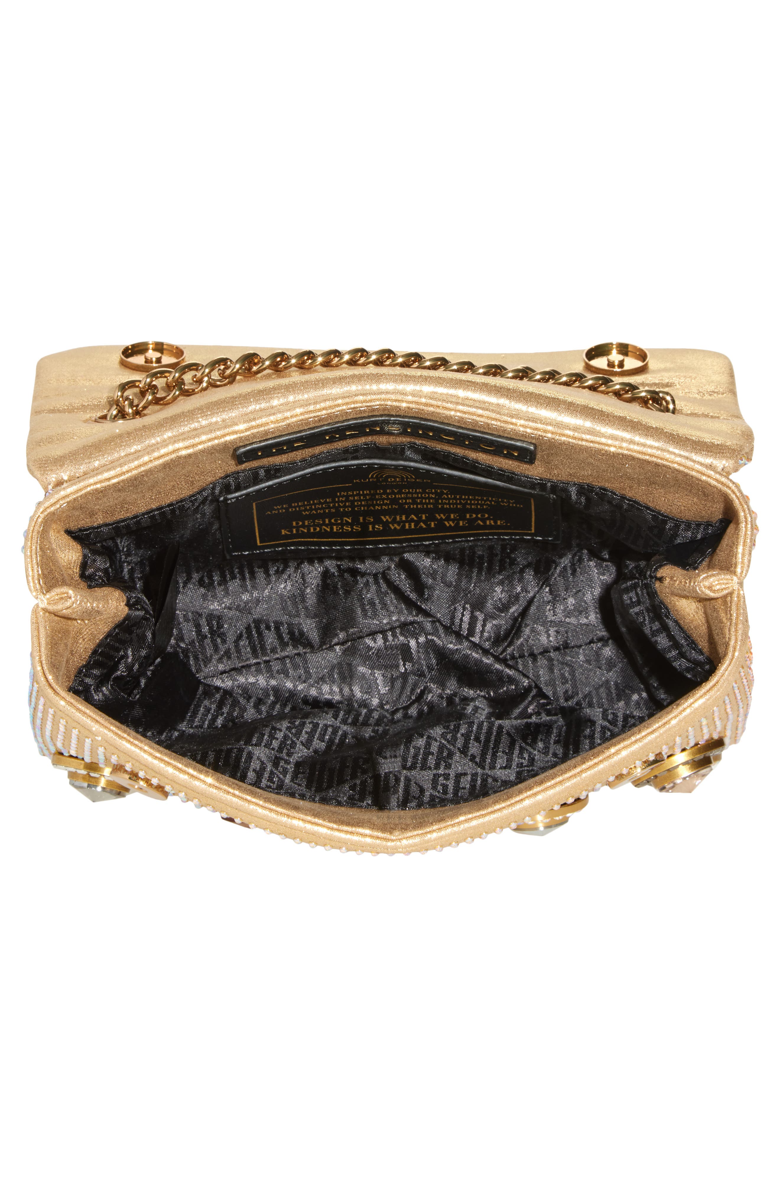 Kurt Geiger London Medium Kensington Octavia Crystal Leather Convertible Crossbody Bag, Alternate, color, Gold Multi