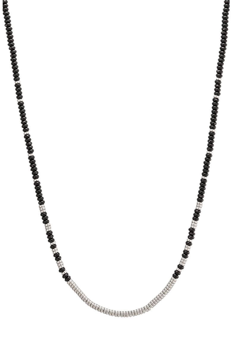 Men's Silver Plated Bead Necklace, Main, color, BLACK/ SILVER