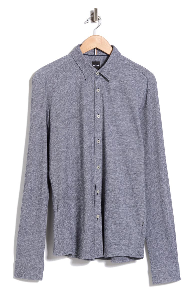 Roan Kent Long Sleeve Cotton & Linen Blend Button-Up Shirt, Main, color, DARK BLUE