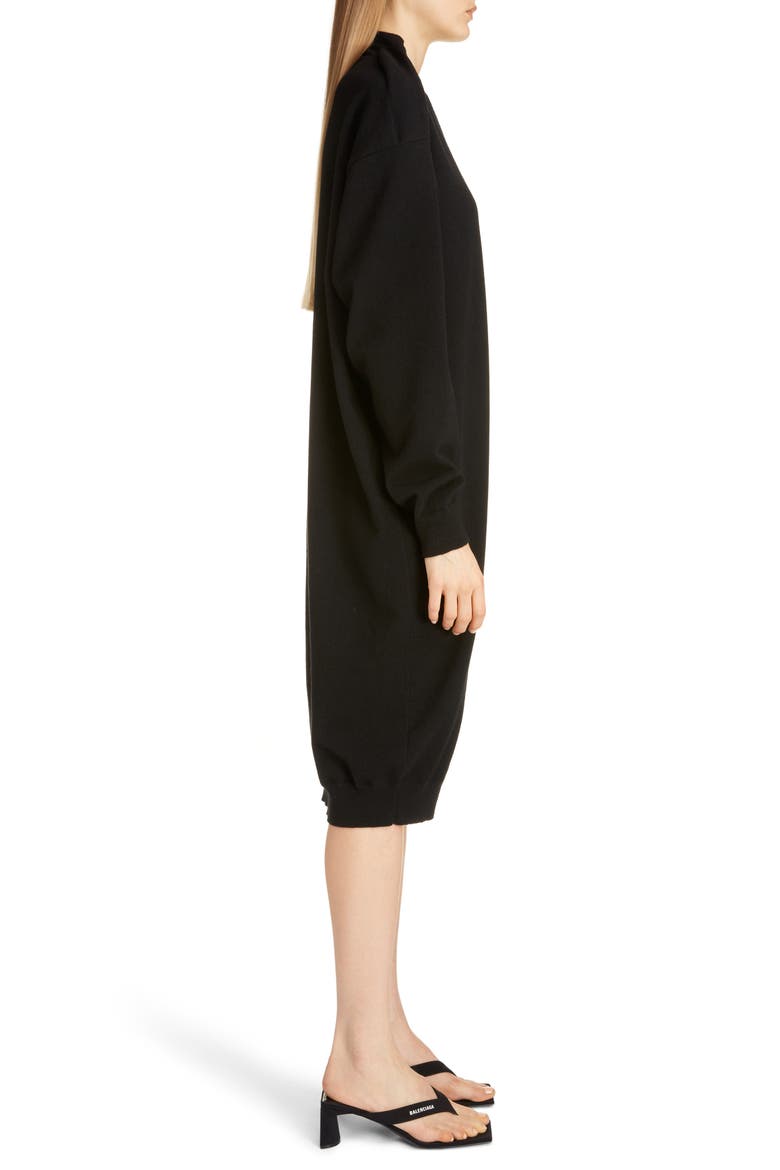 Logo Embroidered Pinched Long Sleeve Wool Blend Sweater Dress, Alternate, color, BLACK