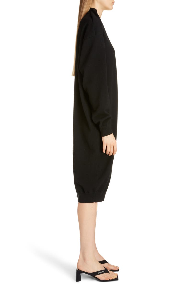 Balenciaga Logo Embroidered Pinched Long Sleeve Wool Blend Sweater Dress, Alternate, color,