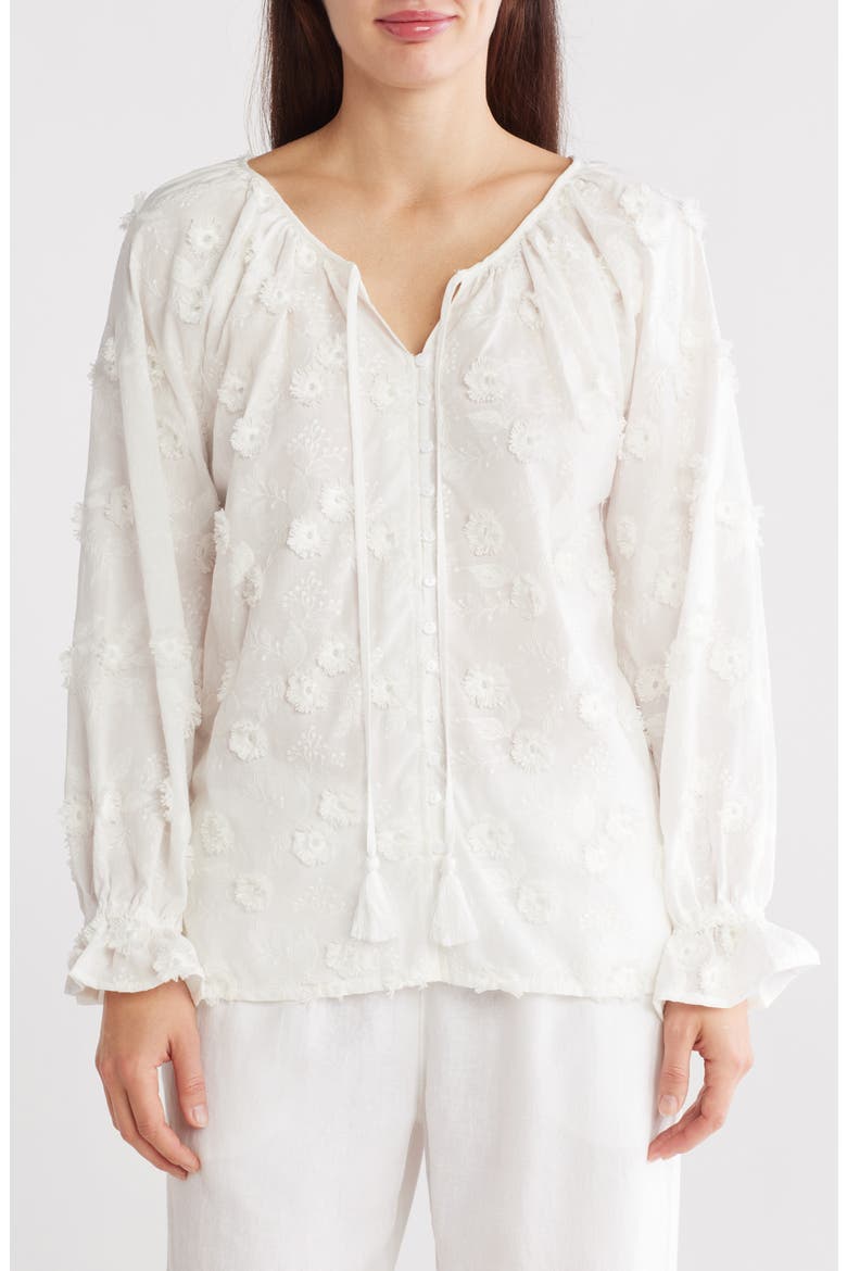 Embroidered Long Sleeve Top, Main, color, WHITE