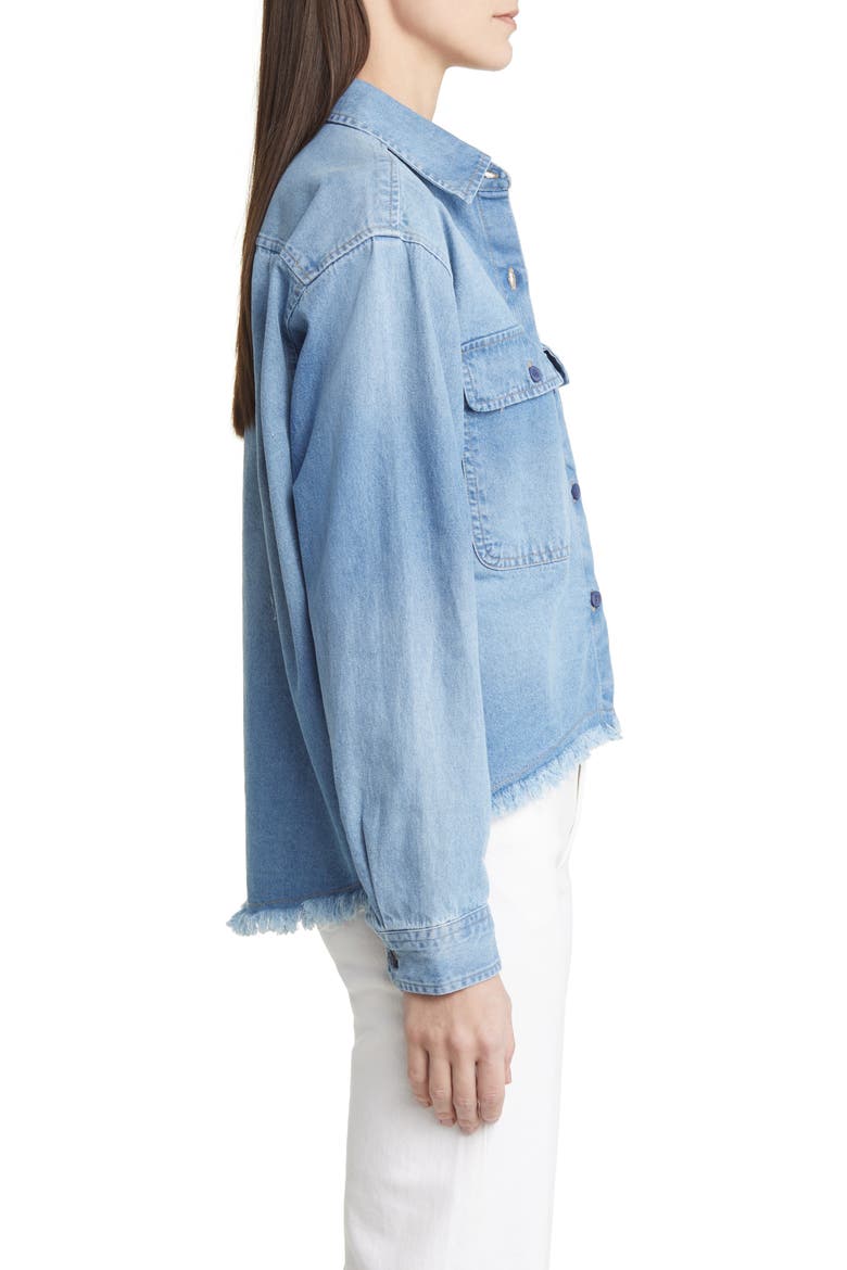 Raw High-Low Crop Cotton Denim Shirt, Alternate, color, DENIM