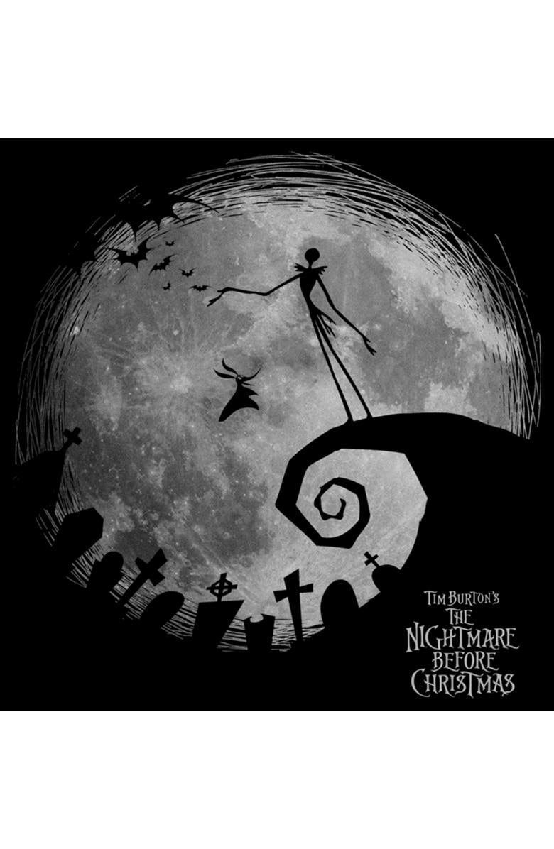 The Nightmare Before Christmas Men's The Nightmare Before Christmas Black and White Moon Scene  Graphic T-Shirt, Alternate, color, Black