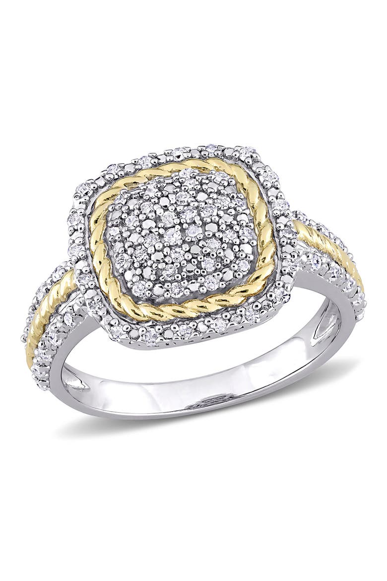 Sterling Silver & Gold Plated Rope Pavé Diamond Ring - 0.33 ctw, Main, color, GOLD