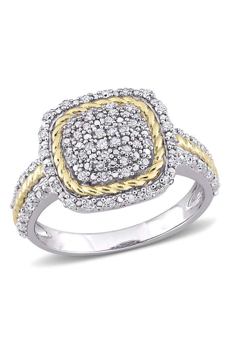 DELMAR Sterling Silver & Gold Plated Rope Pavé Diamond Ring - 0.33 ctw, Main, color, Gold