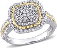DELMAR Sterling Silver & Gold Plated Rope Pavé Diamond Ring - 0.33 ctw