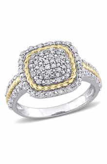 DELMAR Sterling Silver & Gold Plated Rope Pavé Diamond Ring - 0.33 ctw