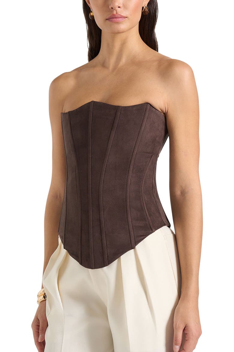 Scarlett Suede Lace Up Corset, Alternate, color, Brown