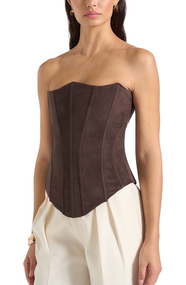 Manière De Voir Scarlett Suede Lace Up Corset, Alternate, color, Brown