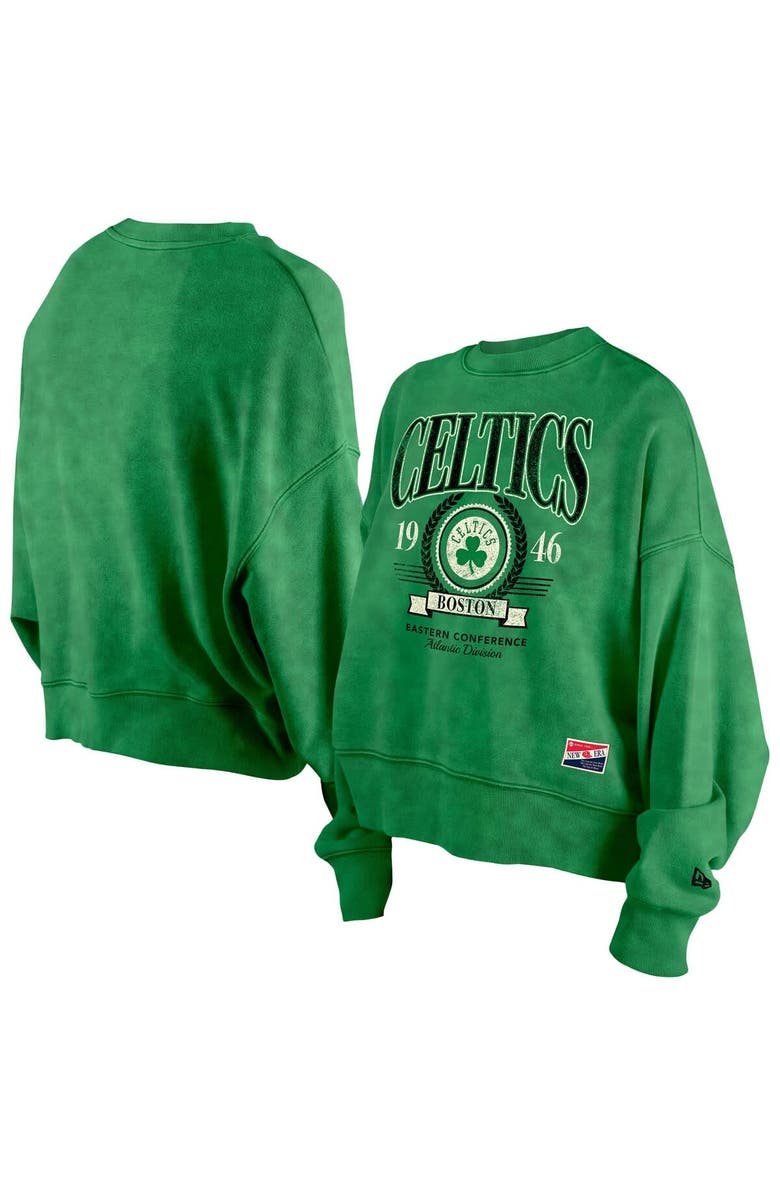 New Era Women's New Era  Kelly Green Boston Celtics Hardwood Classics Enzyme Wash Oversized Boxy Pullover Sweatshirt, Main, color, 