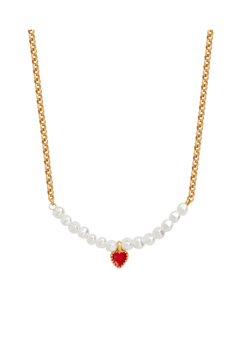 Love Heart Pearl Necklace, Alternate, color, Gold