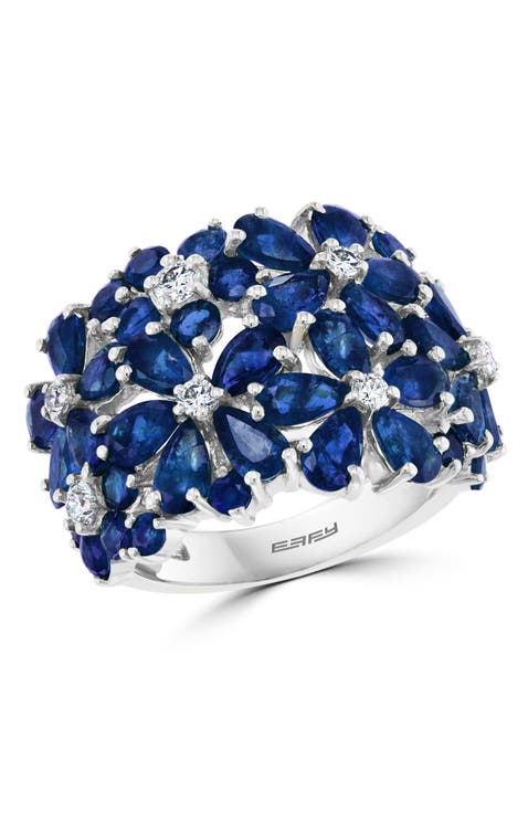 Sapphire Cluster Ring in 14K White Gold