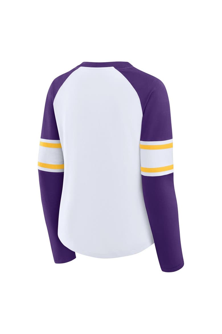Women's Fanatics White/Purple Minnesota Vikings Redzone Blitz Package Raglan Lace-Up V-Neck Long Sleeve T-Shirt, Alternate, color, White