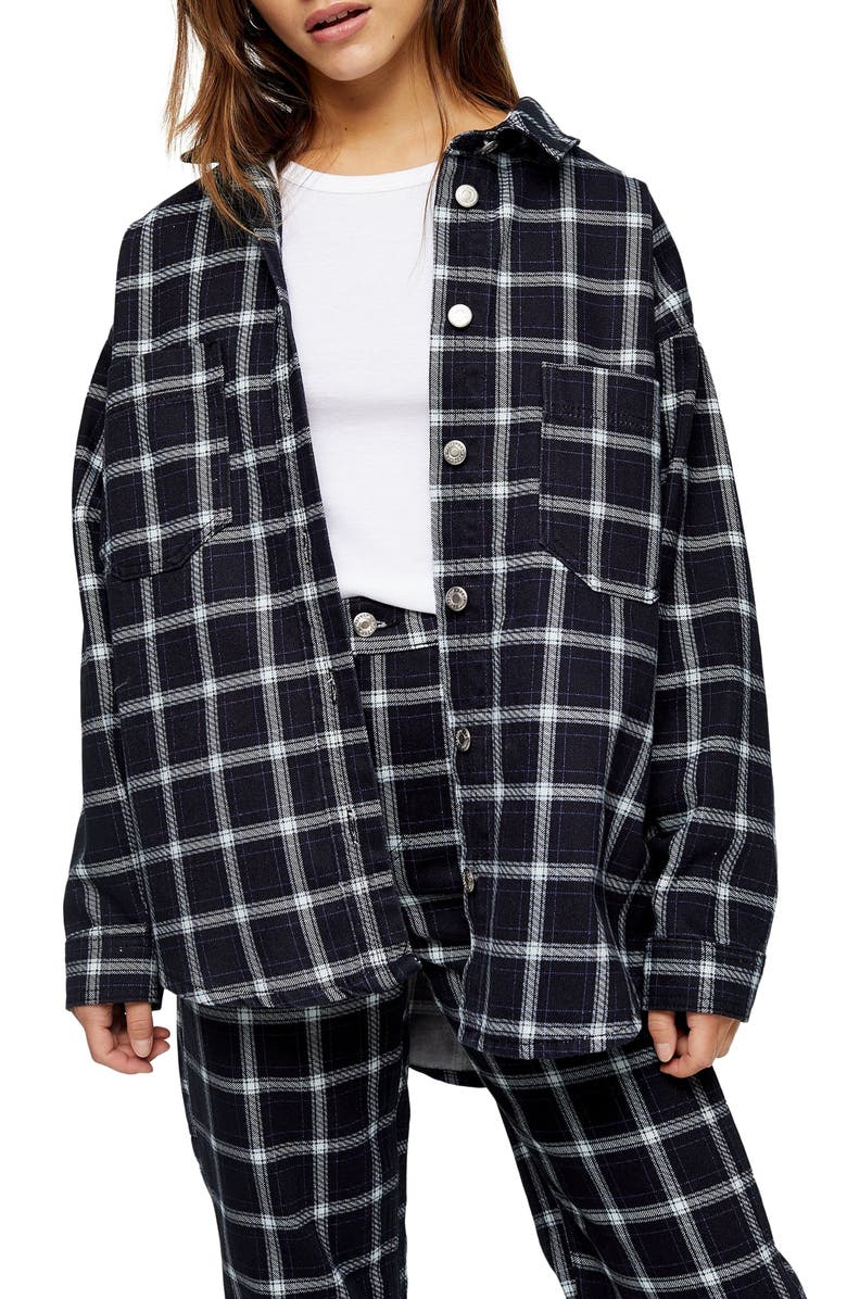 Topshop Check Denim Shirt Jacket, Main, color, 