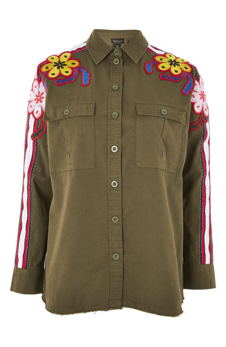 Topshop Embroidered Flower Power Shirt, Alternate, color,