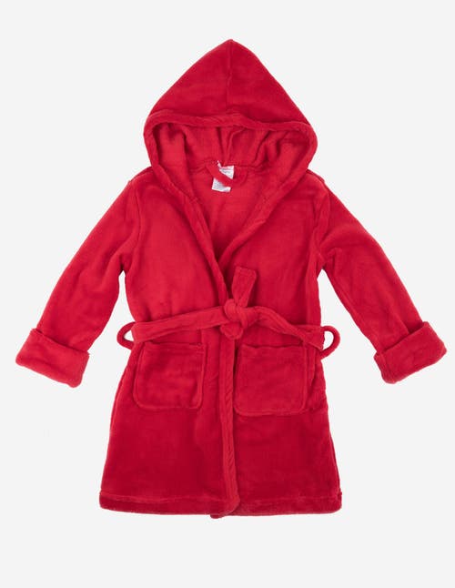 Leveret Kids Fleece Hooded Robe, Solid Colors In Red
