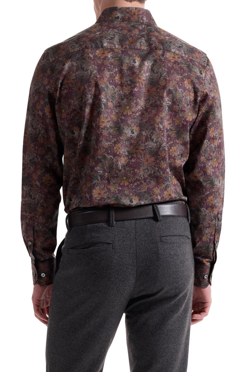 Bugatchi Julian Shaped Fit Floral Stretch Button-Up Shirt, Alternate, color, Burgundy