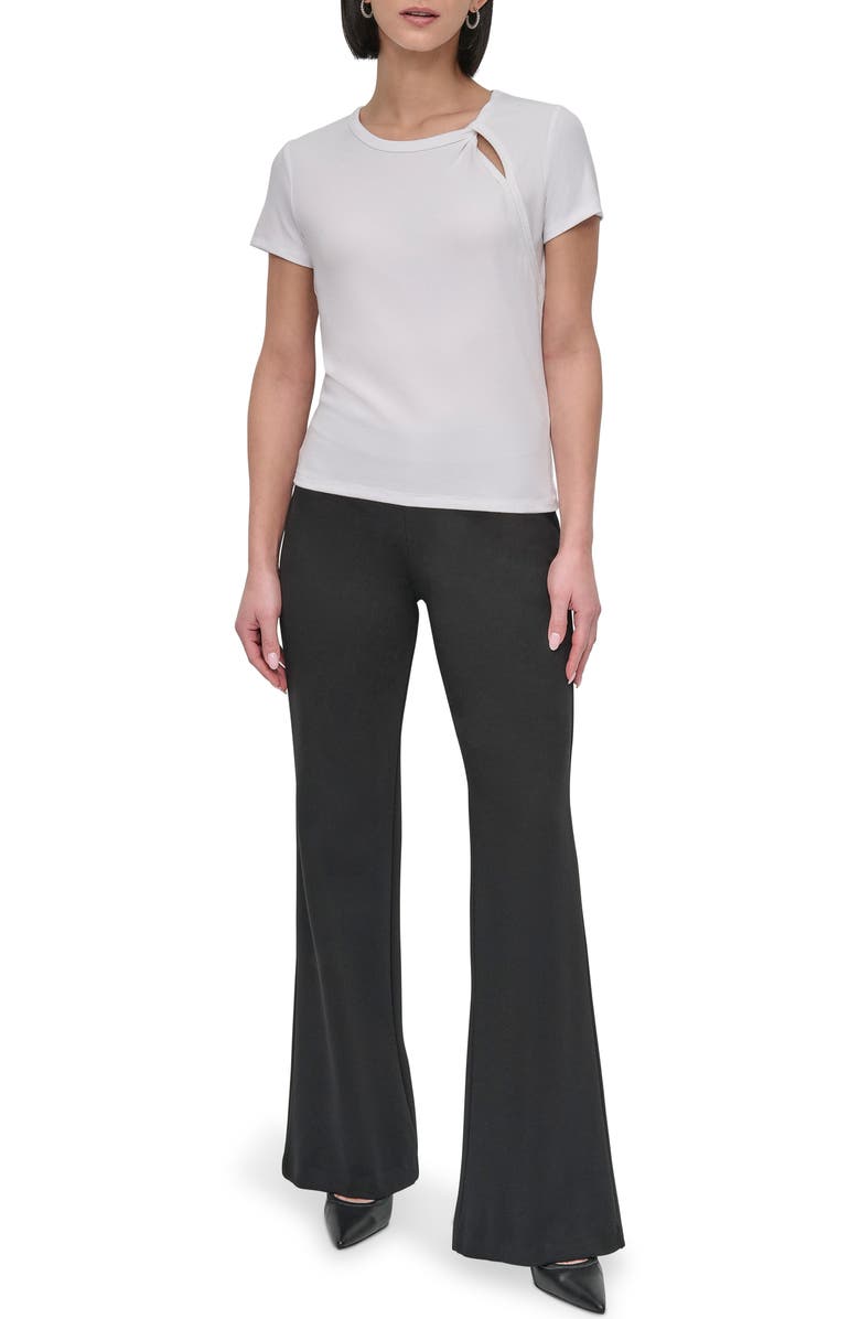 DKNY Twist Neck Rib T-Shirt, Alternate, color, White