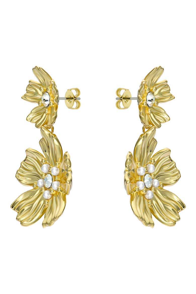 Pettala Flower Statement Drop Earrings, Alternate, color, GOLD TONE / PEARL / CLEAR
