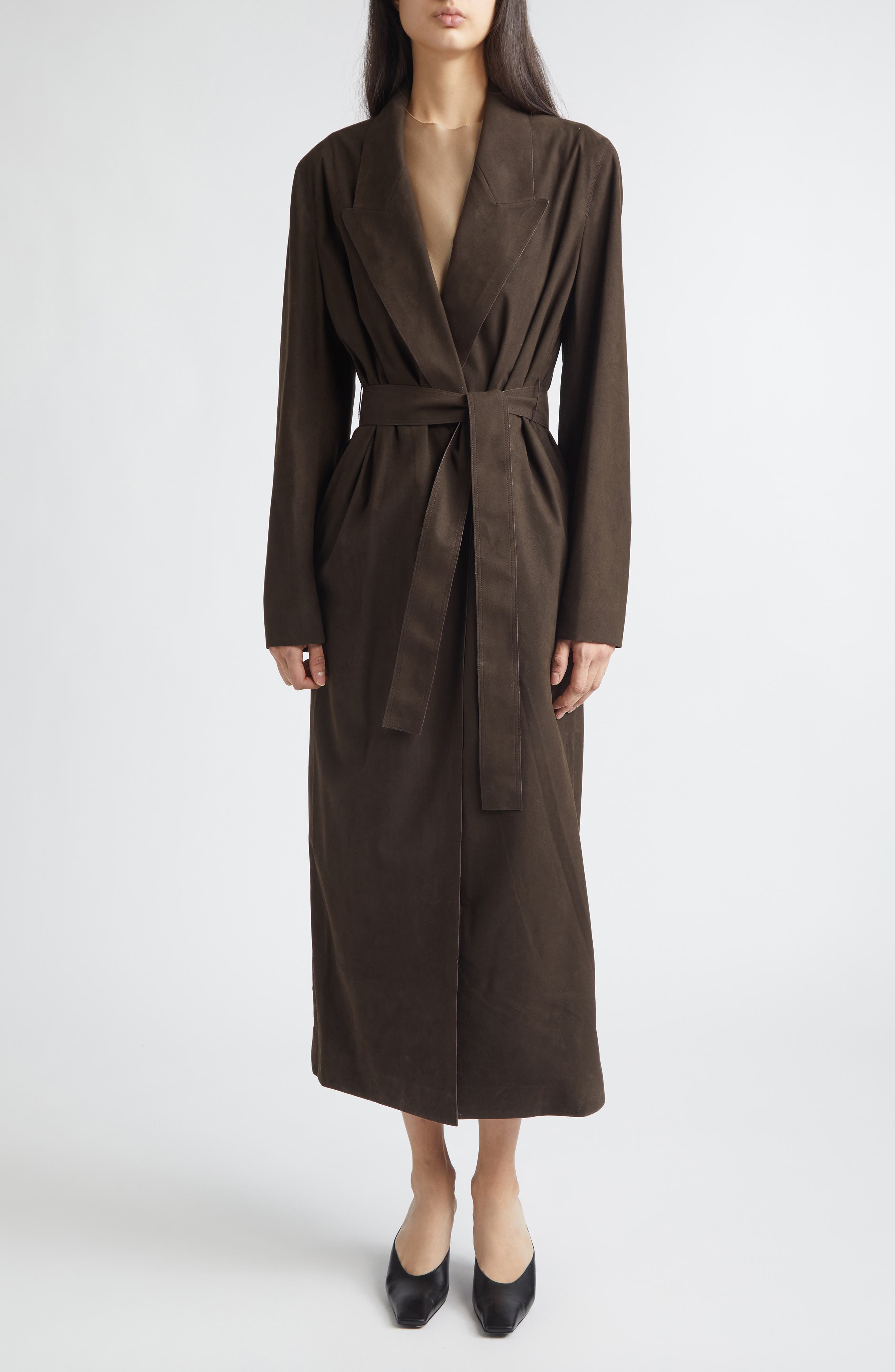 Cocoa Faux Suede Wrap Coat