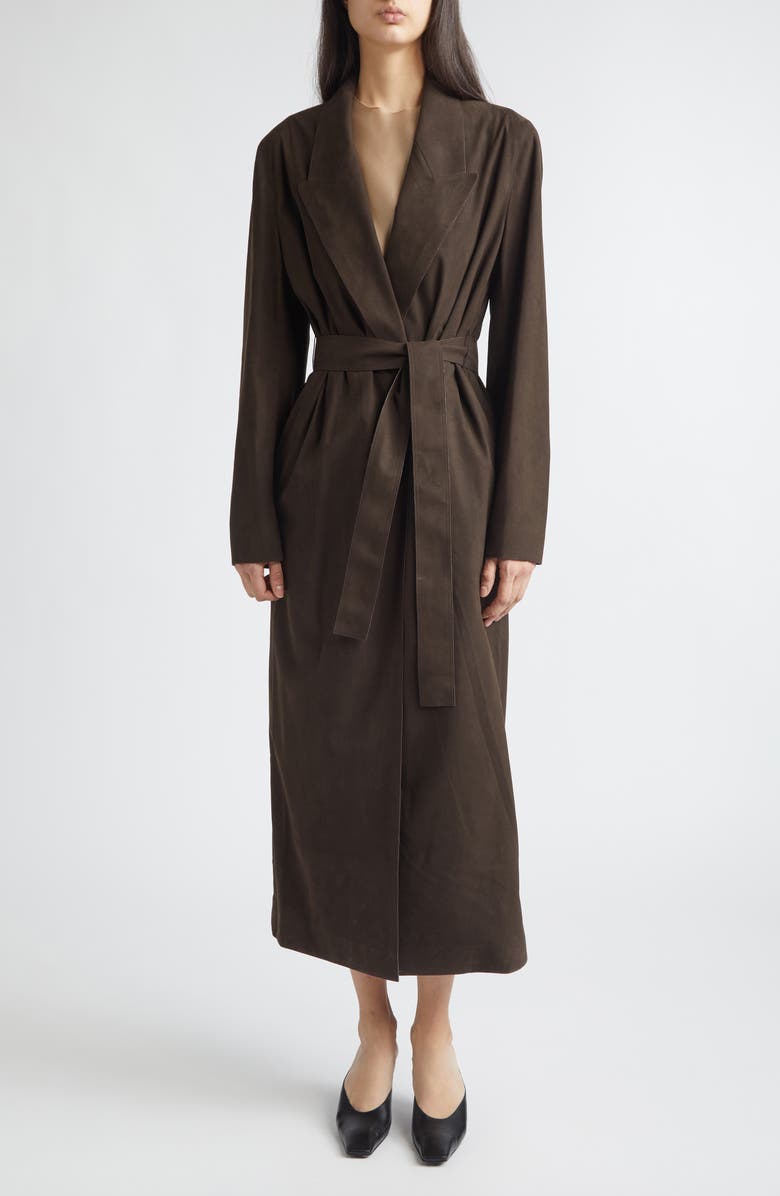 GIA STUDIOS Cocoa Faux Suede Wrap Coat, Main, color, Dark Brown