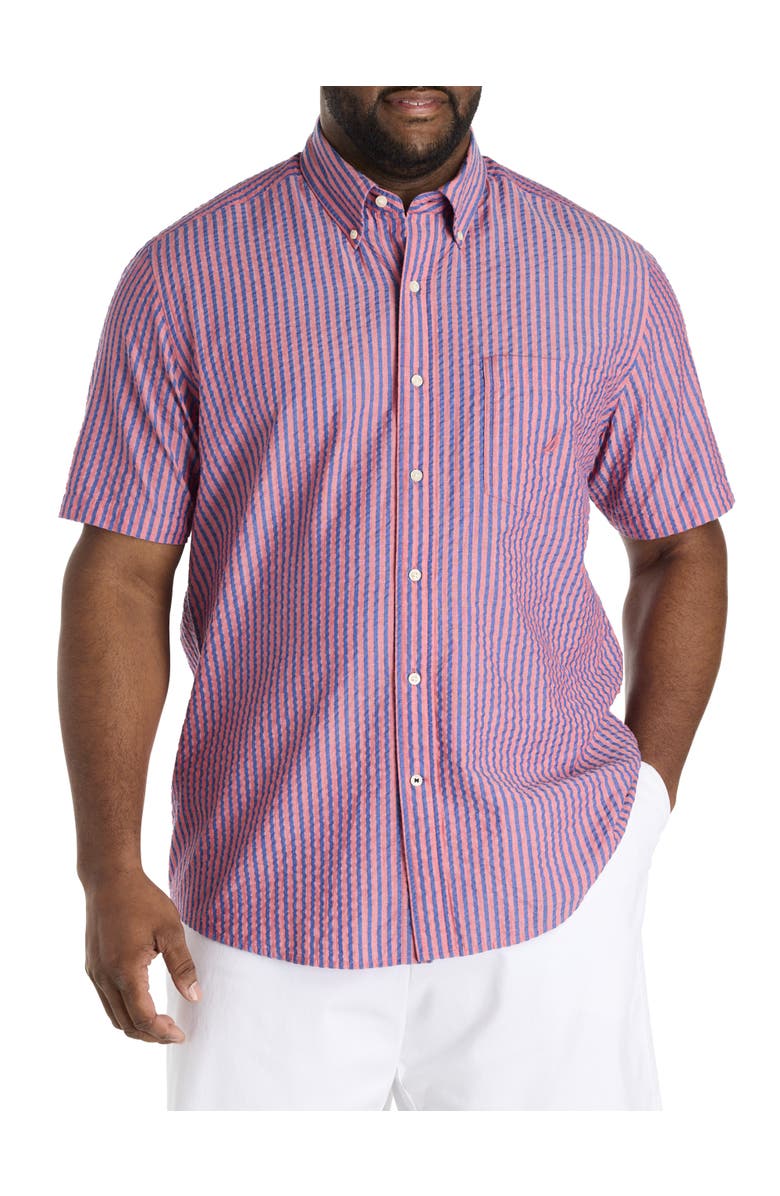 Nautica Big & Tall Seersucker Striped Sport Shirt, Main, color, Rose Coral