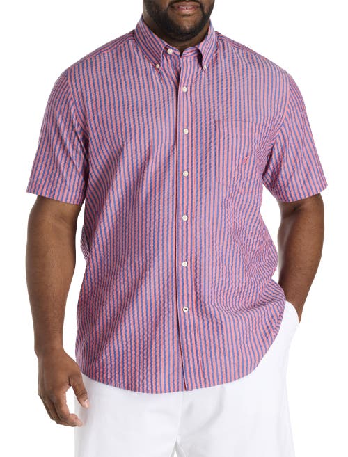 Nautica Big & Tall Seersucker Striped Sport Shirt in Rose Coral 