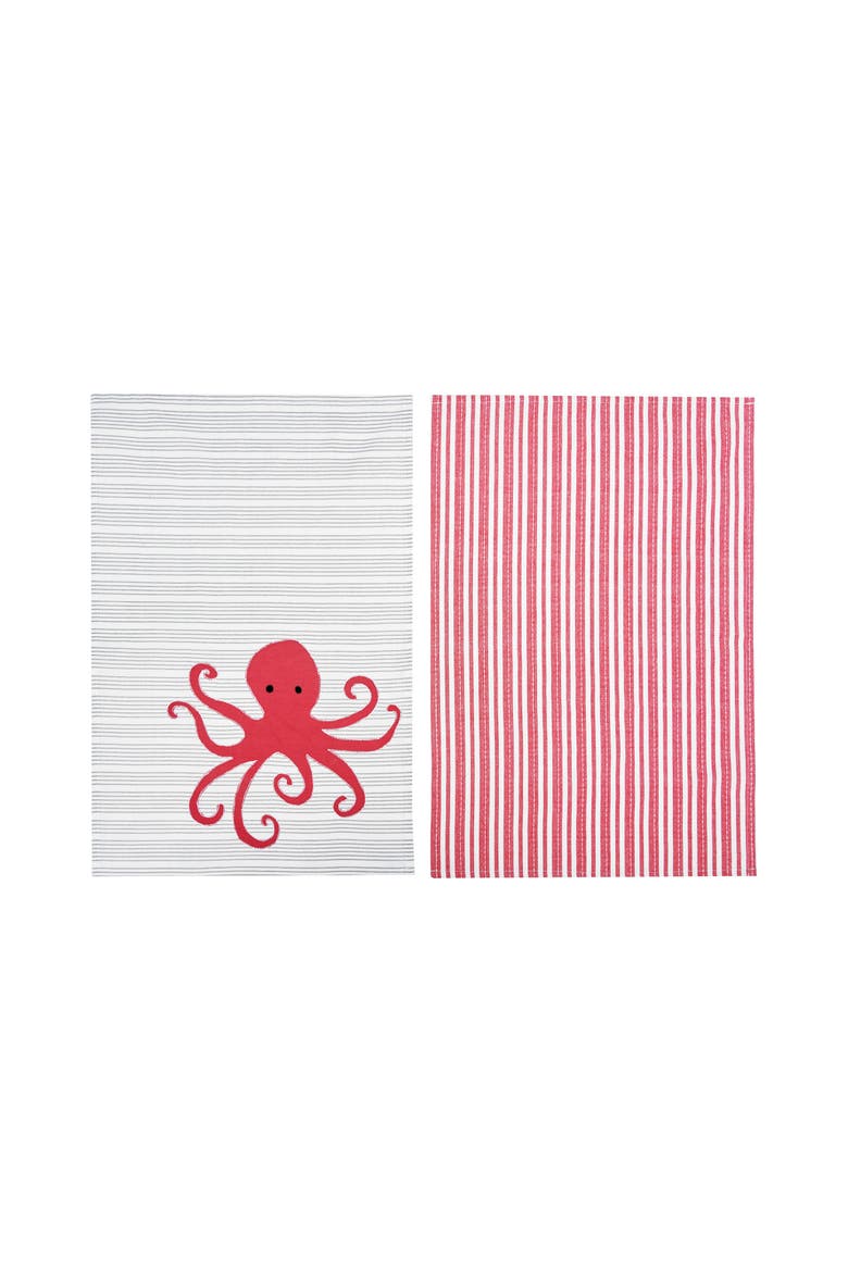 Octopus Stripe Printed Kitchen Towel Set of 2 Decor, Main, color, Red