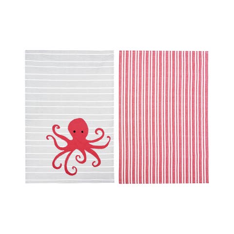 Octopus Stripe Printed Kitchen Towel Set of 2 Decor