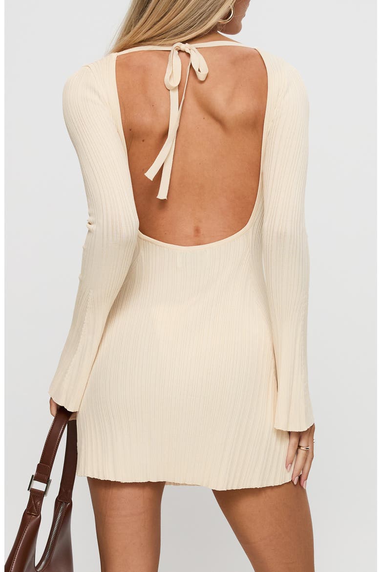 Mayok Open Back Long Sleeve Rib Minidress, Alternate, color, CREAM