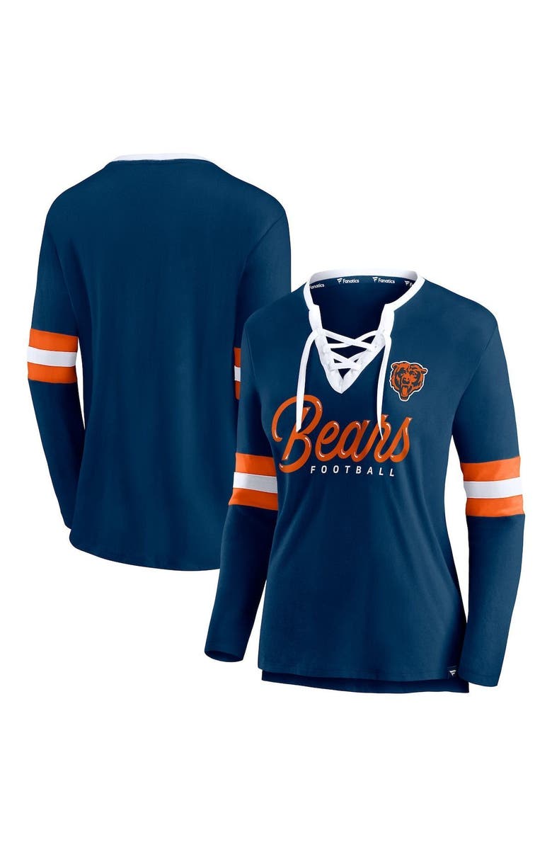 FANATICS Women's Fanatics Branded Navy Chicago Bears Block Party Team Script Lace-Up Long Sleeve T-Shirt, Alternate, color, 