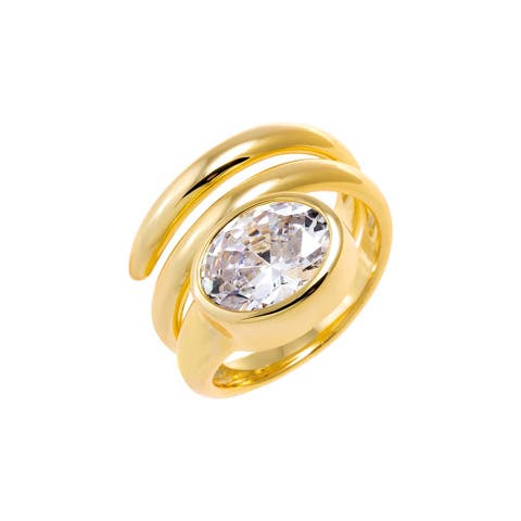 CZ Oval Stone Bezel Coil Pinky Ring