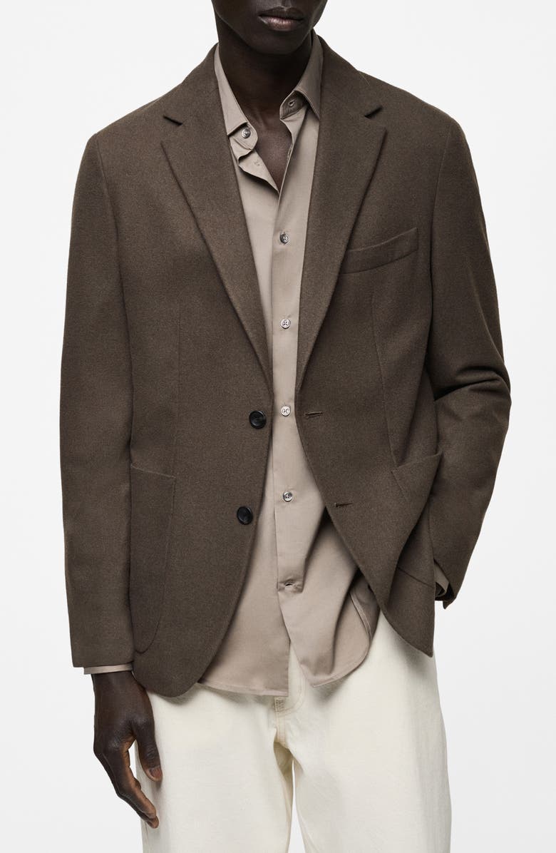 MANGO Slim Fit Solid Wool Blend Flannel Sport Coat, Main, color, Khaki Brown