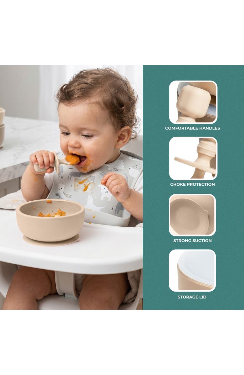 Sperric Silicone Baby Feeding Set with Suction Bowls & Spoons, 4-Piece, Alternate, color, Pastel Tan